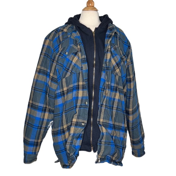 Legendary Whitetails Blue Plaid Double Layered Hooded Hoodie Quilted Zip Up Work - Picture 2 of 8